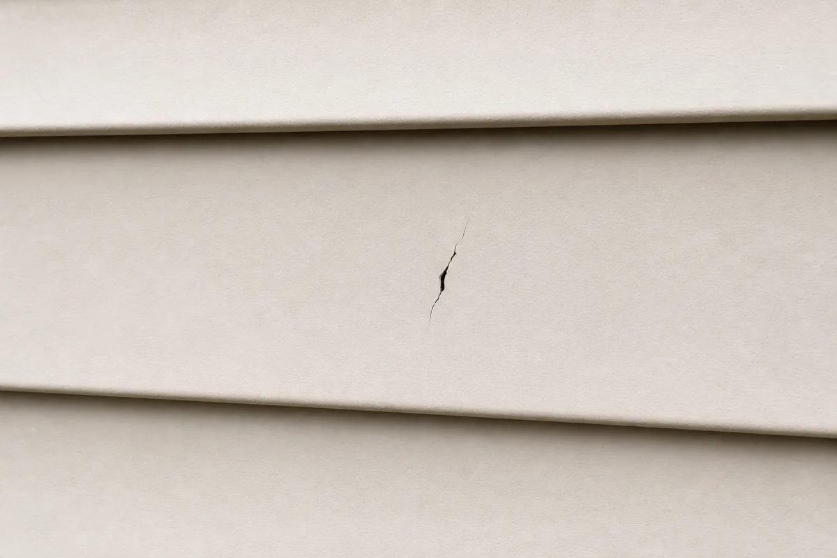Illustration of a localized brittle crack in the face of a vinyl siding panel