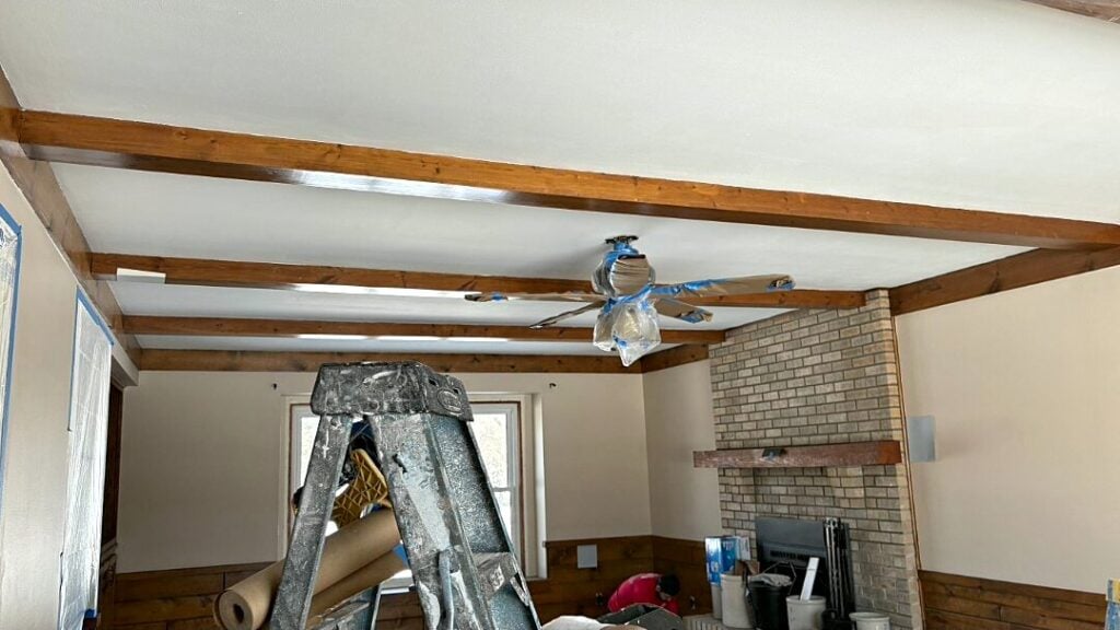 Living room wood paneling beams in Waukesha