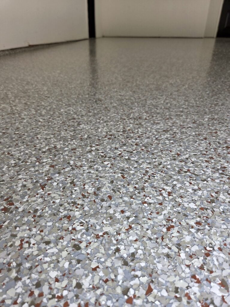 Close-up of a multicolor flake garage floor in Mukwonago