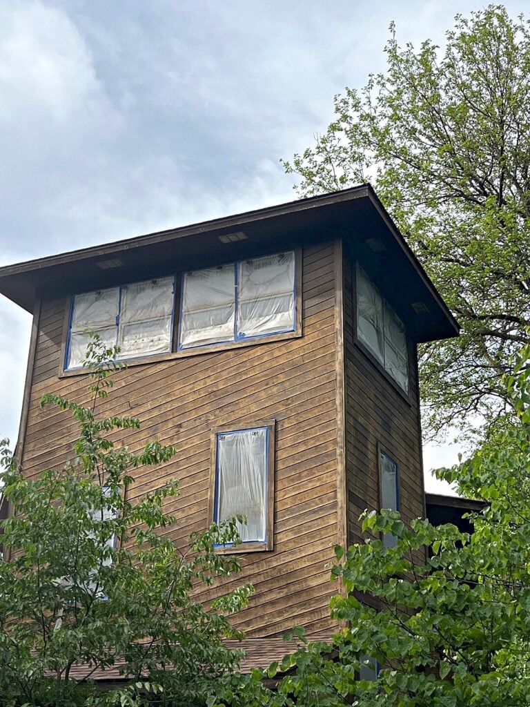 Tall house exterior window wall in Elkhorn